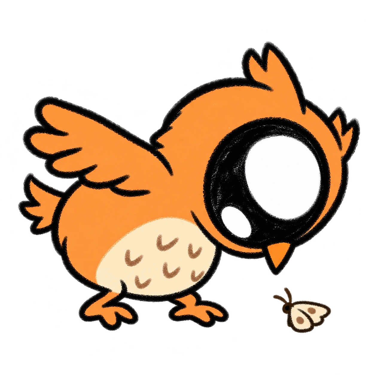 OWLO leans down and to the right to inspect a tiny moth